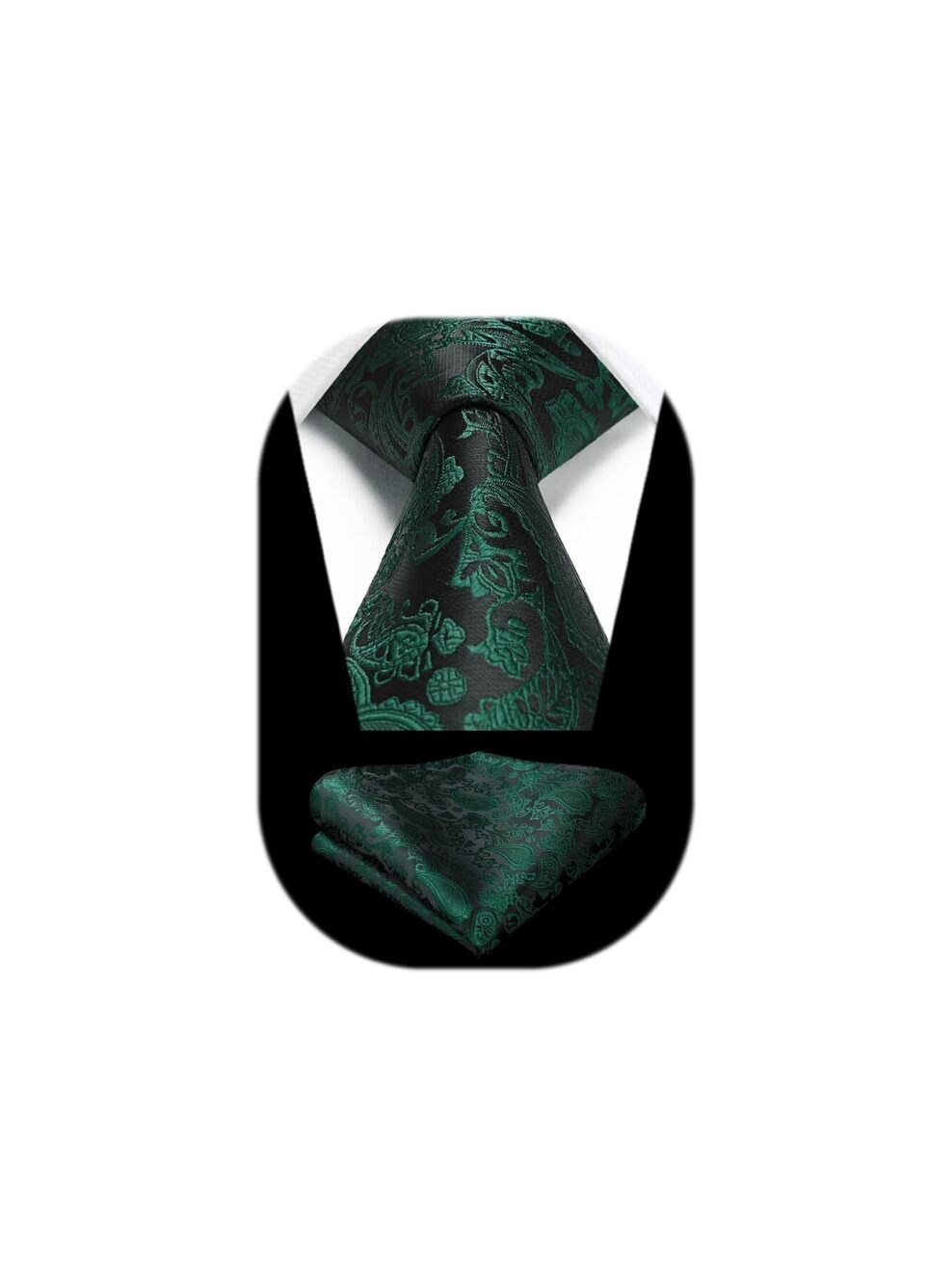6696 Green Ties Formal Paisley Ties and Pocket Square Set Hunter Green Silk